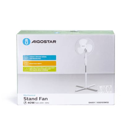 Aigostar - Lattiatuuletin 45W/230V 125 cm valkoinen