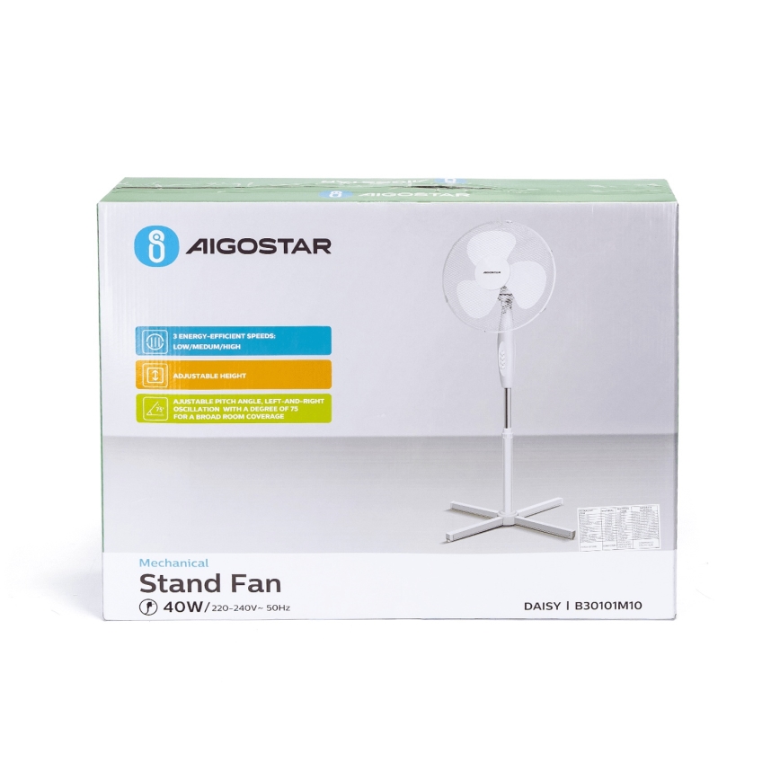 Aigostar - Lattiatuuletin 45W/230V 125 cm valkoinen