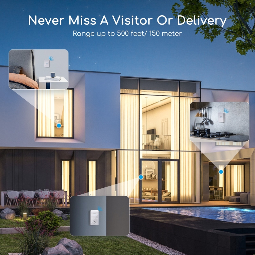 Aigostar - SETTI 2x Langaton ovikello 3xAA/12V IP44 hopea