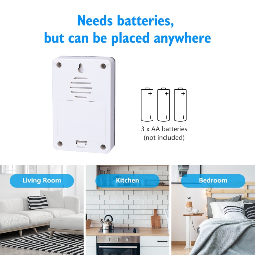 Aigostar - SETTI 2x Langaton ovikello 3xAA/12V IP44 hopea