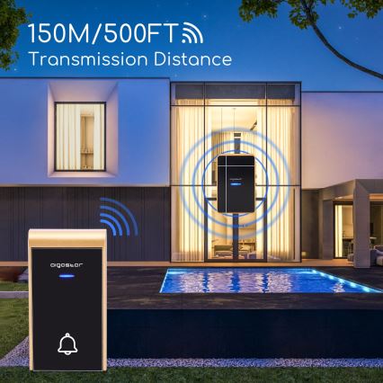 Aigostar - SETTI 2x Langaton ovikello 3xAA/12V IP44 musta