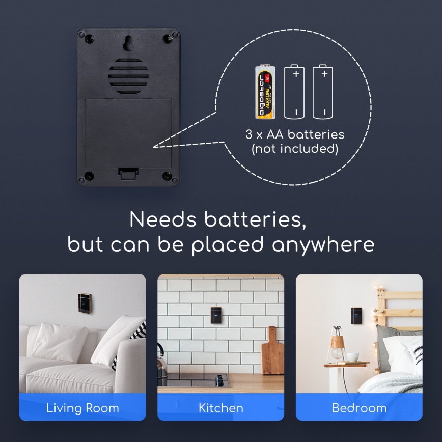 Aigostar - SETTI 2x Langaton ovikello 3xAA/12V IP44 musta