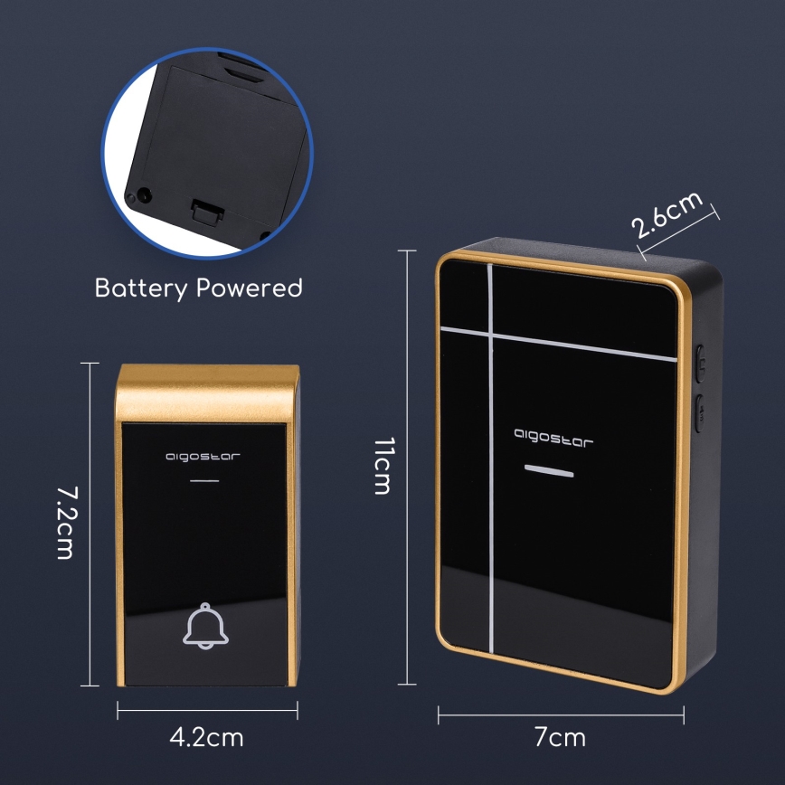 Aigostar - SETTI 2x Langaton ovikello 3xAA/12V IP44 musta