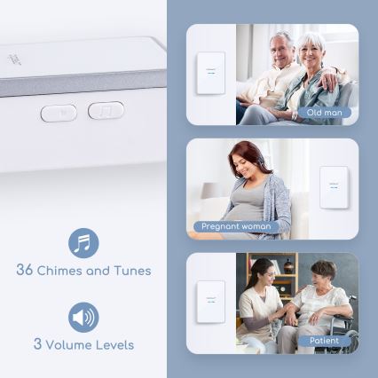 Aigostar - SETTI 2x Langaton ovikello 3xAA/12V IP44 valkoinen