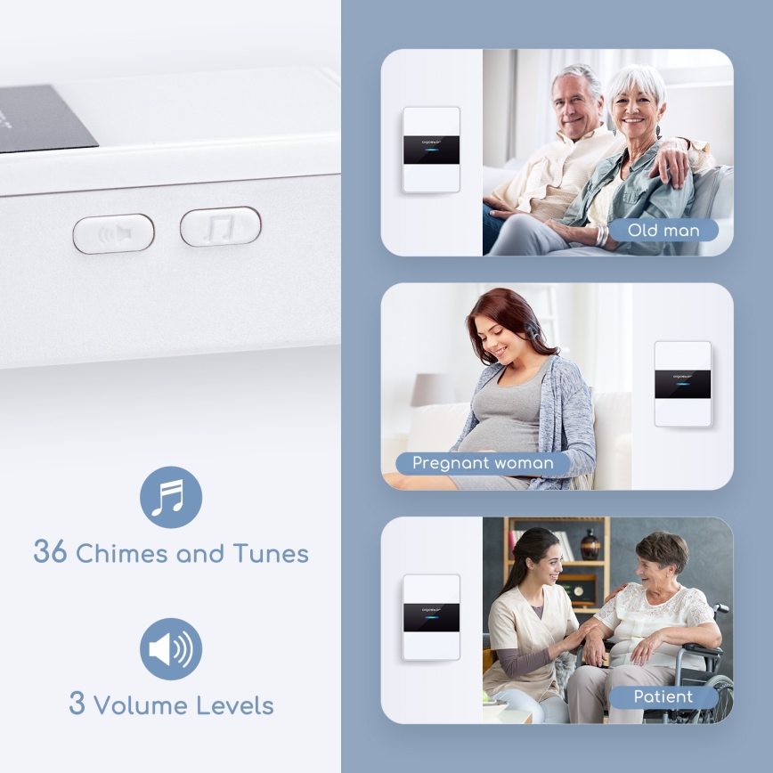 Aigostar - SETTI 2x Langaton ovikello 3xAA/12V IP44 valkoinen/musta