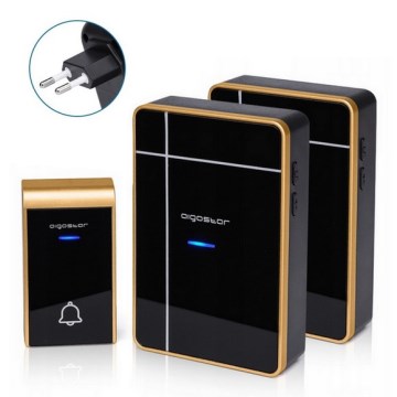 Aigostar - SETTI 2x Langaton pistokeovikello 230V/12V IP44 musta/kupari