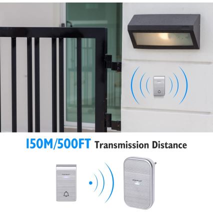 Aigostar - SETTI 2x Langaton pistokeovikello 230V/12V IP44 hopea