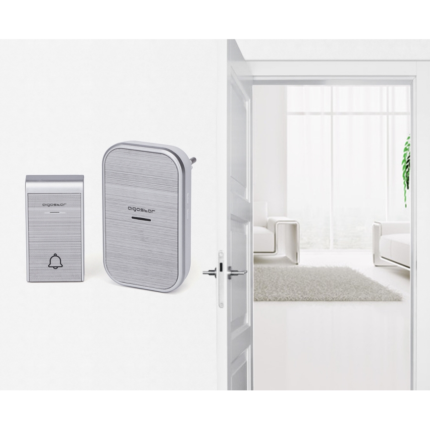 Aigostar - SETTI 2x Langaton pistokeovikello 230V/12V IP44 hopea