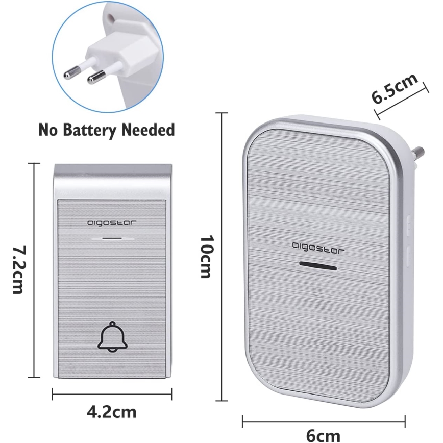 Aigostar - SETTI 2x Langaton pistokeovikello 230V/12V IP44 hopea