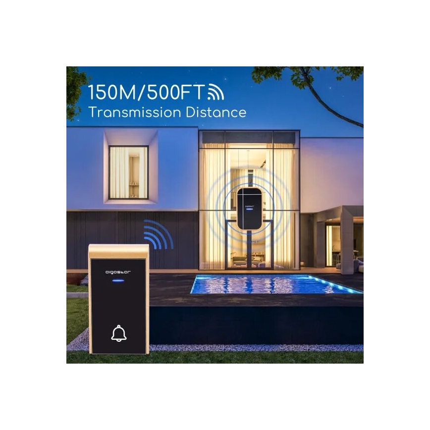 Aigostar - SETTI 2x Langaton pistokeovikello 230V/12V IP44 musta/kupari