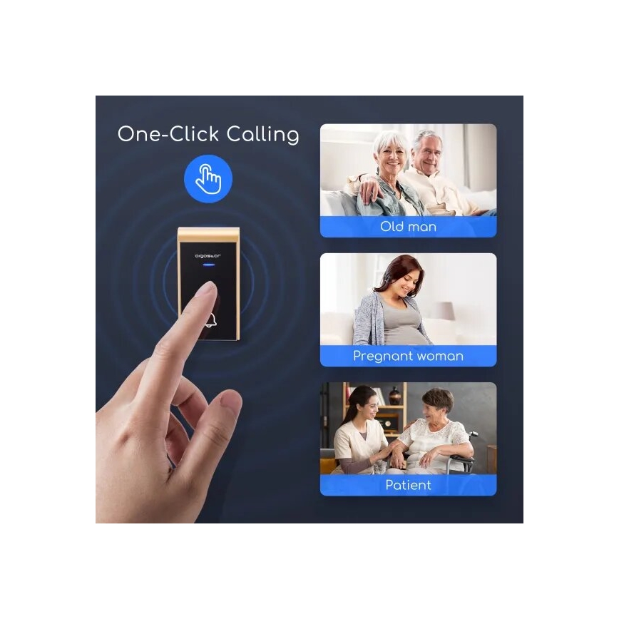 Aigostar - SETTI 2x Langaton pistokeovikello 230V/12V IP44 musta/kupari