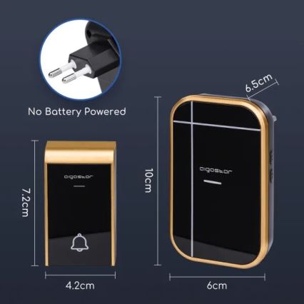 Aigostar - SETTI 2x Langaton pistokeovikello 230V/12V IP44 musta/kupari