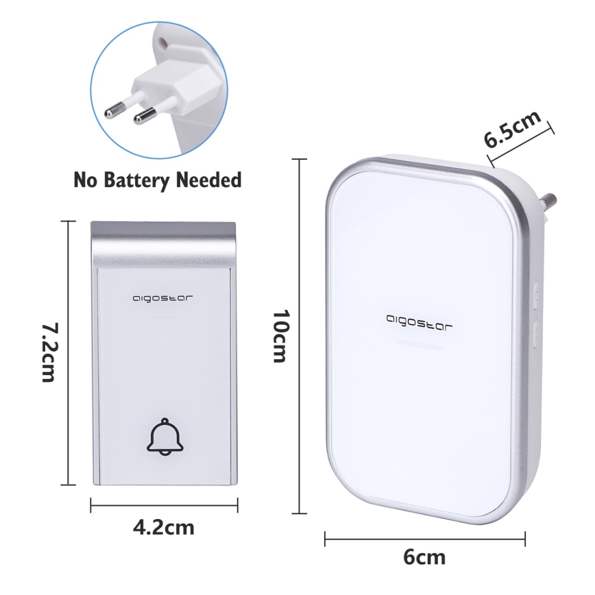 Aigostar - SETTI 2x Langaton pistokeovikello 230V/12V IP44 valkoinen