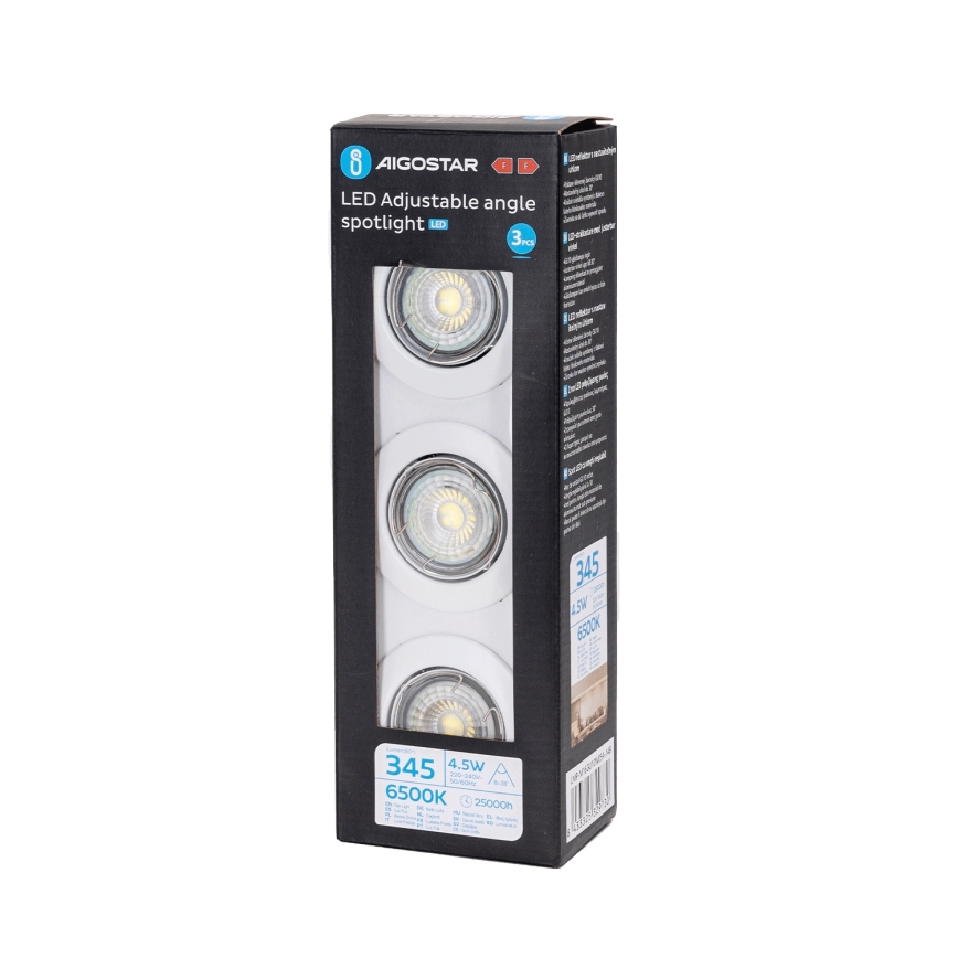 Aigostar - Setti 3 kpl LED-uppoasennettava alasvalo 1xGU10/4,5W/230V 6500K valkoinen