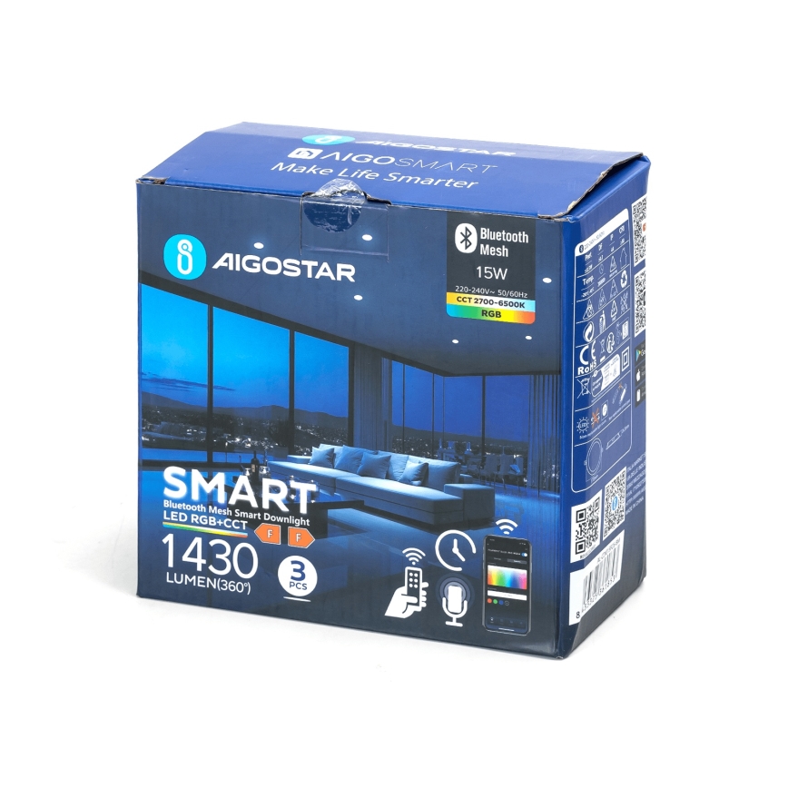 Aigostar - 3 kpl setti himmennettäviä RGBW-LED-alasvaloja MESH LED/15W/230V 2700K–6500K ø17 cm