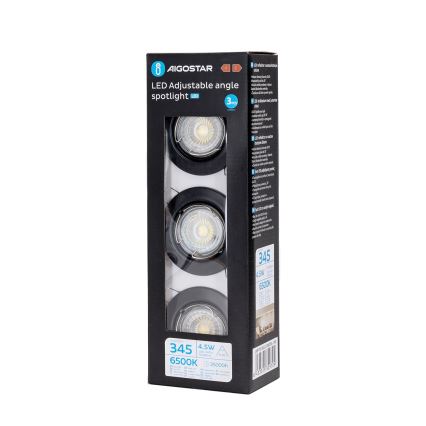 Aigostar - SETTI 3x LED upotettava alasvalaisin 1xGU10/4,5W/230V 6500K musta