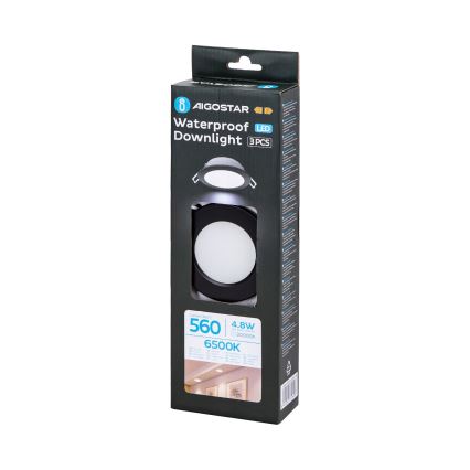 Aigostar - SETTI 3x LED upotettava ulkovalo LED/4,8W/230V 6500K IP65 musta