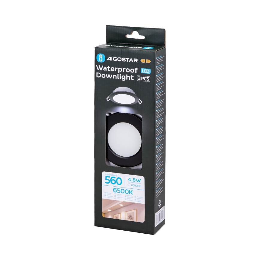 Aigostar - SETTI 3x LED upotettava ulkovalo LED/4,8W/230V 6500K IP65 musta