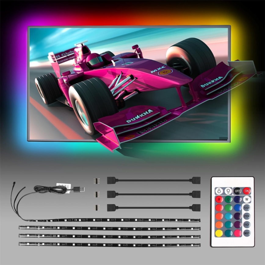 Aigostar - SETTI 4x LED RGB Himmennettävä nauha 0,5m LED/2,5W/5V IP65 + kaukosäädin
