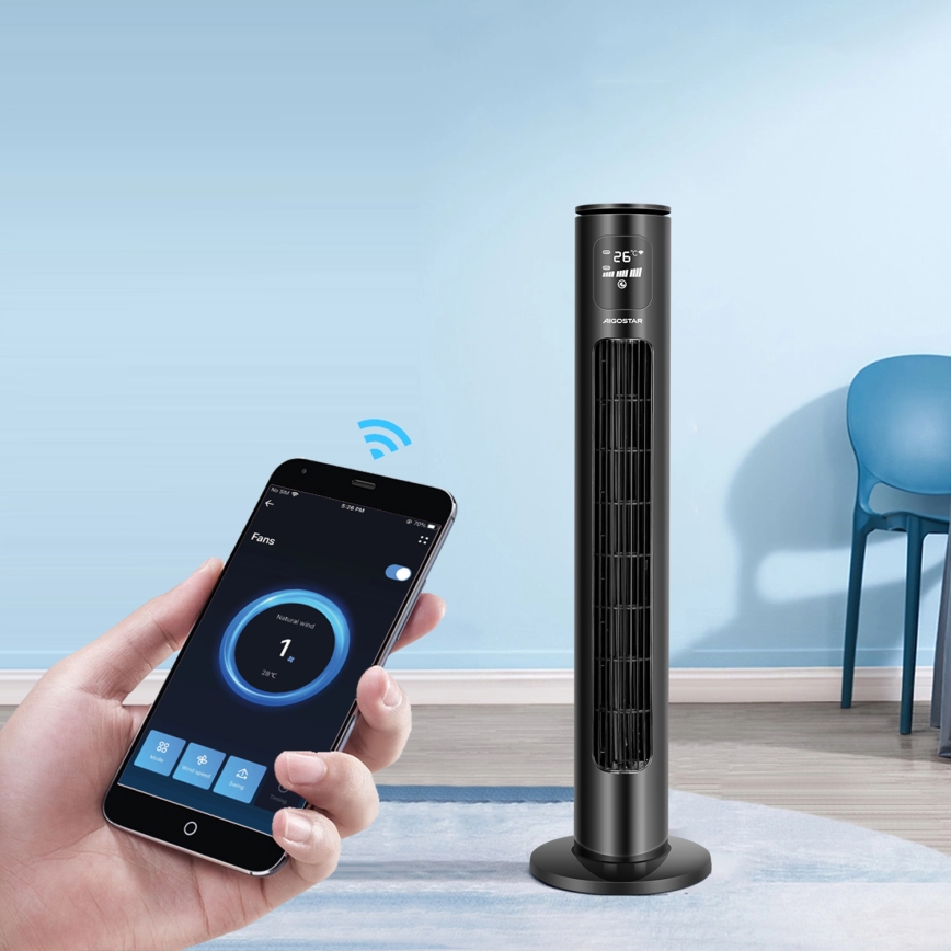 Aigostar - Tornituuletin 50W/230V musta Wi-Fi + kauko-ohjaus