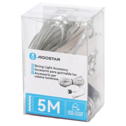 Aigostar - Ulkokäyttöinen 5 m jatkokaapeli valosarjoille IP44 kirkas