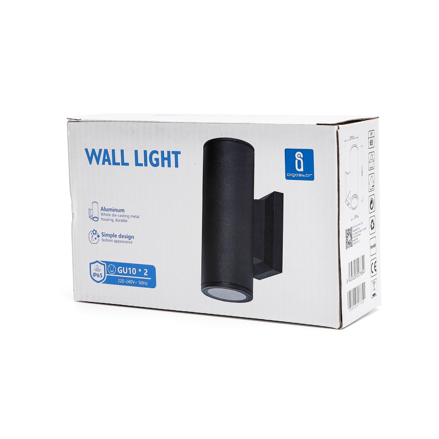 Aigostar - Ulkoseinävalaisin 2xGU10/35W/230V IP65 musta pyöreä