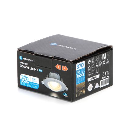 Aigostar - Upotettava LED-alasvalo, 5 W, 230 V, 3000 K, Ø 8,5 cm, valkoinen