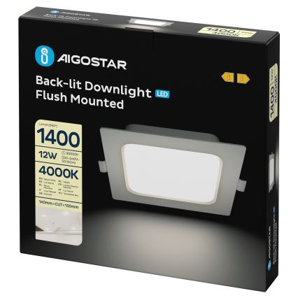 Aigostar - Uppoasennettava LED-alasvalo/12W/230V 4000K 17,5x17,5 cm valkoinen