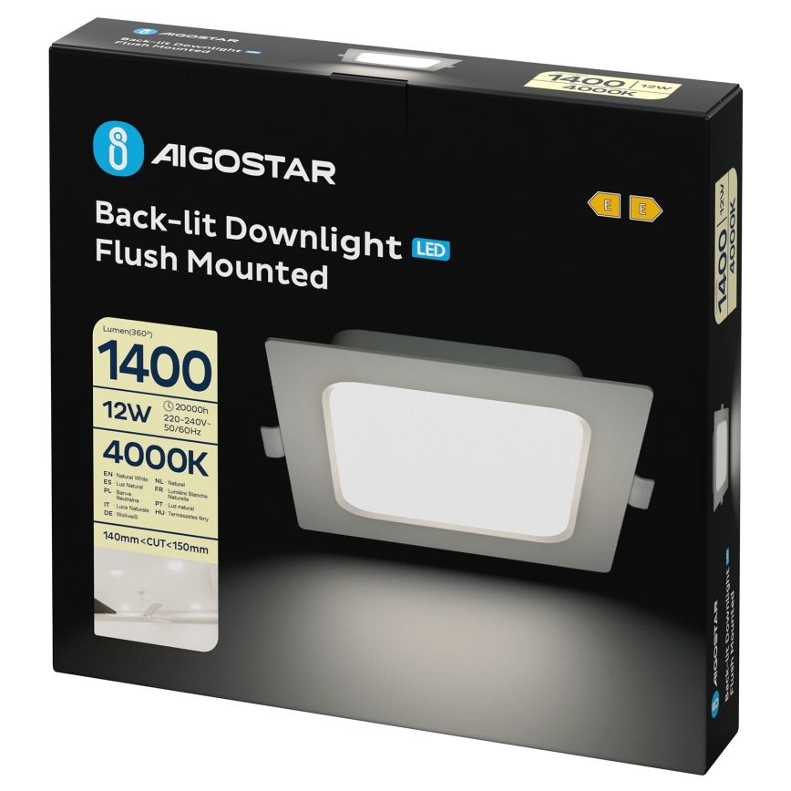Aigostar - Uppoasennettava LED-alasvalo/12W/230V 4000K 17,5x17,5 cm valkoinen