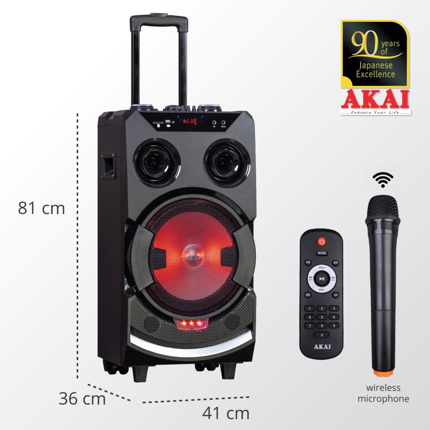 AKAI ABTS-112 - Langaton kaiutin 300W/230V 7000 mAh + kaukosäädin