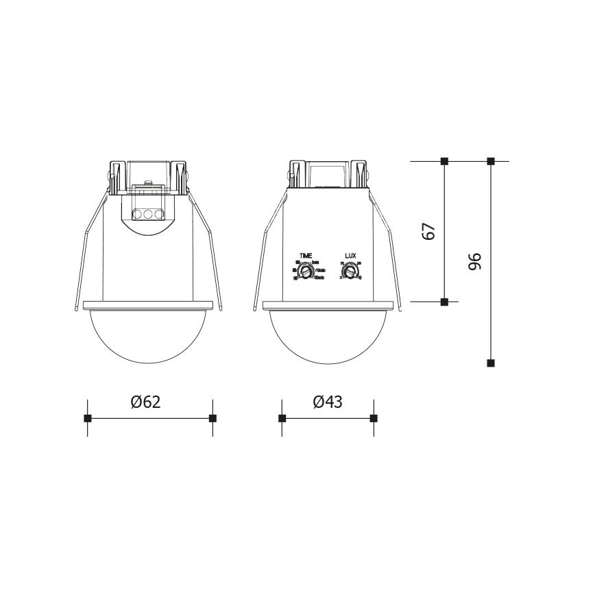 Alakattoon upotettava liike- ja hämärätunnistin 360°, 1200 W/230 V, IP54, musta