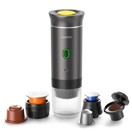 Aligator ACM002 - Kannettava ladattava kahvinkeitin PortaCaffé 3-in-1 72W/7500 mAh harmaa