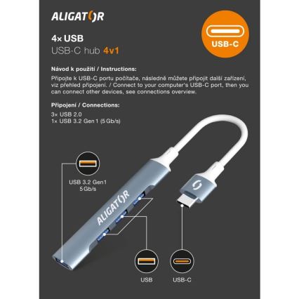 Aligator AHUB002 - USB-C-hubi 4-in-1