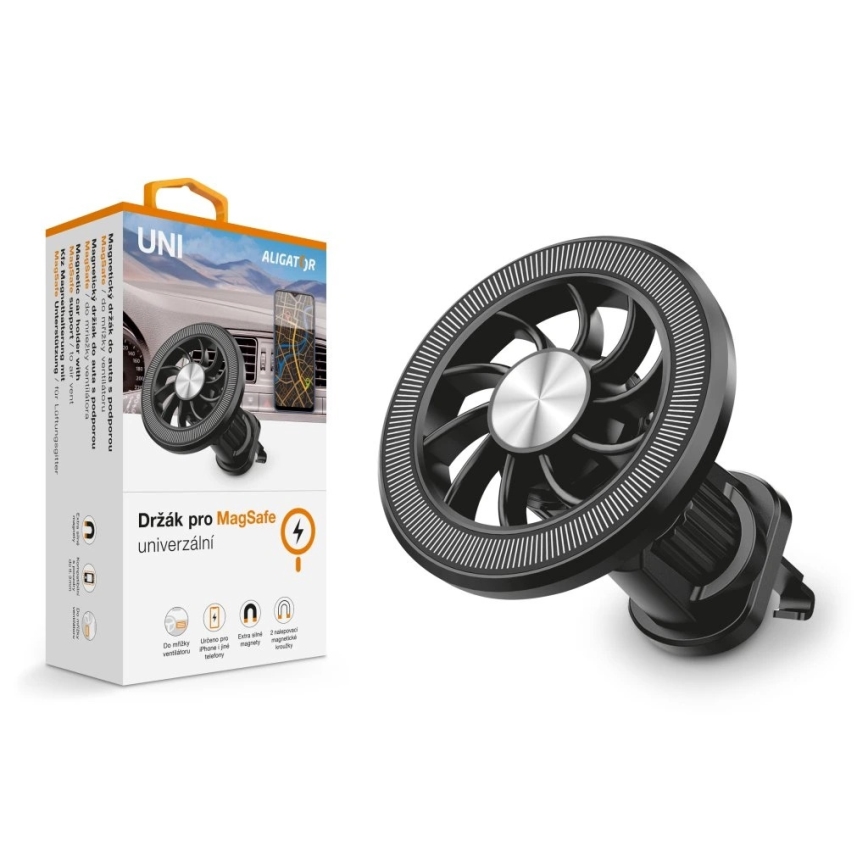 Aligator AMS06BK - MagSafe-magneettinen puhelinteline autoon, musta