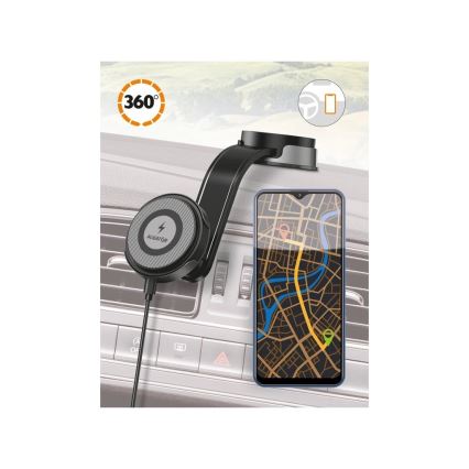 Aligator AMS07BK - Auton puhelinteline joustavalla MagSafe-varrella musta