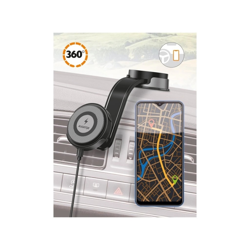 Aligator AMS07BK - Auton puhelinteline joustavalla MagSafe-varrella musta