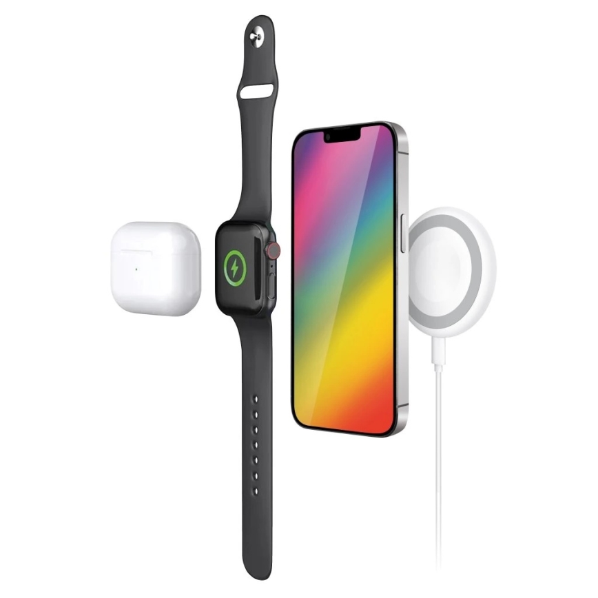 Aligator AMS08WT - Langaton MagSafe 3-in-1-laturi, 15 W, valkoinen