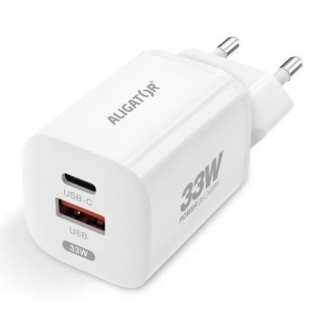 Aligator CHPD0020 - 33 W GaN Power Delivery -pikalaturi USB-A + USB-C, valkoinen