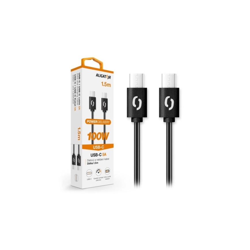 Aligator DATKP46 - USB-kaapeli USB-C / USB-C 100 W Power Delivery 1,5 m musta