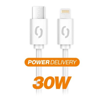 Aligator DATKP57 - USB-kaapeli USB-C / Lightning, 30 W Power Delivery, 0,5 m, valkoinen