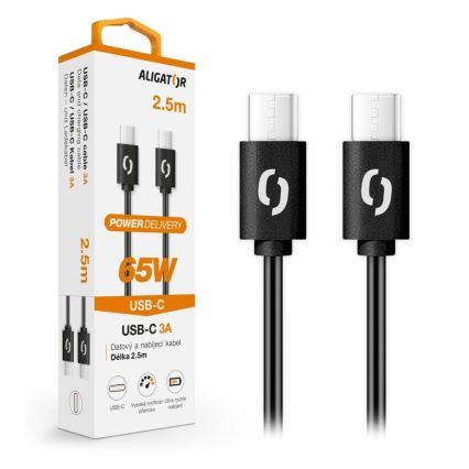 Aligator DATKP58 - USB-kaapeli USB-C / USB-C 65 W Power Delivery 2,5 m musta