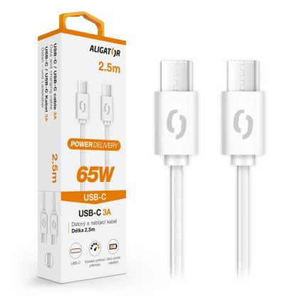 Aligator DATKP59 - USB-kaapeli USB-C / USB-C 65 W Power Delivery 2,5 m valkoinen