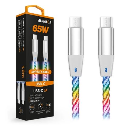 Aligator DATKP62 - USB-kaapeli USB-C / USB-C LED-taustavalolla 65 W Power Delivery 1,2 m