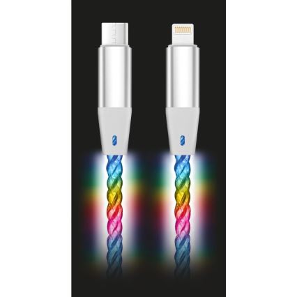 Aligator DATKP63 - USB-kaapeli USB-C / Lightning LED-valaistuksella 30W Power Delivery 1,2m