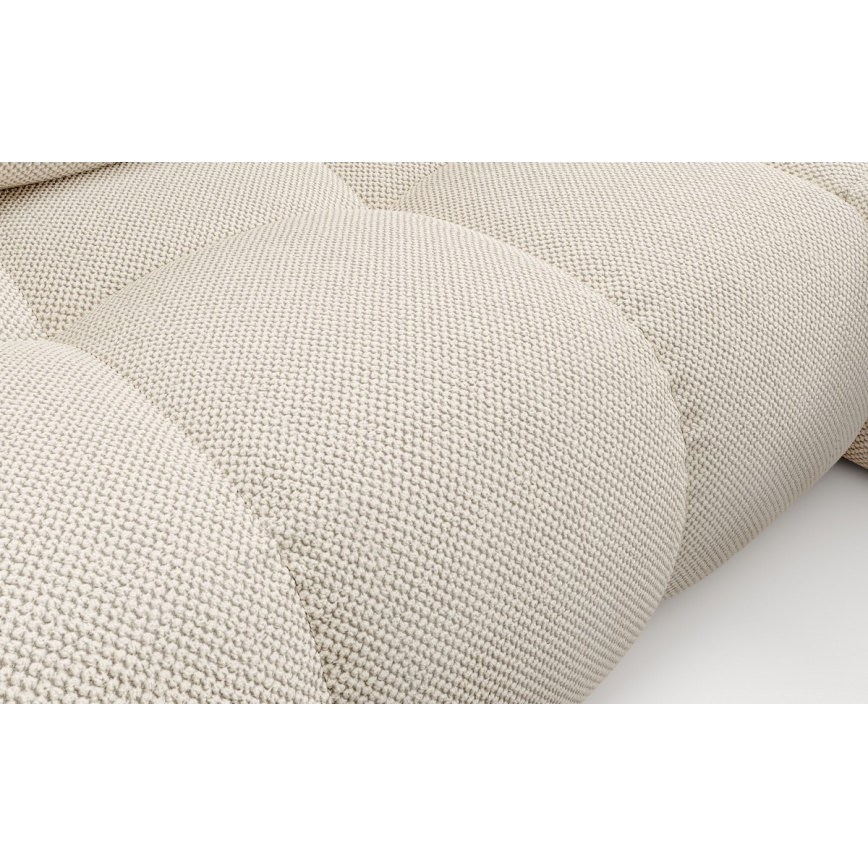 Vuoteeksi avattava L-mallinen verhoiltu kulmasohva ALMADA, oikeanpuoleinen, säilytystilalla, vaaleanbeige