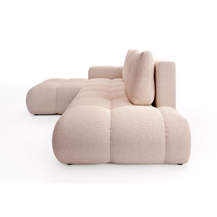Levitettävä L-muotoinen verhoiltu kulmasohva ALMADA, säilytystilalla, vasenkätinen, vaaleanpunainen