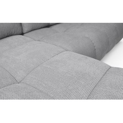 L-mallinen ALMADA verhoiltu kulmasohva, levitettävä vuoteeksi, säilytystilalla, vasen, harmaa