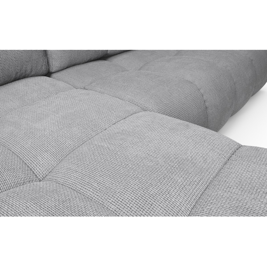 L-mallinen ALMADA verhoiltu kulmasohva, levitettävä vuoteeksi, säilytystilalla, vasen, harmaa