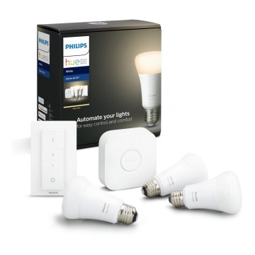 Aloituspaketti Philips Hue STARTER KIT WHITE 3xE27/9W 2700K + Hue bridge ja himmentimenkytkin
