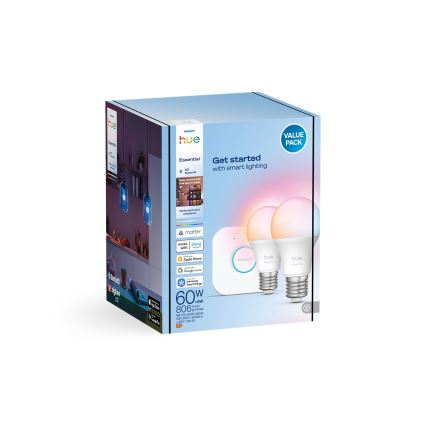 Aloituspaketti Philips Hue White and Color Ambiance Essential 2xE27/8W/230V 2200-6500K + Hue Bridge